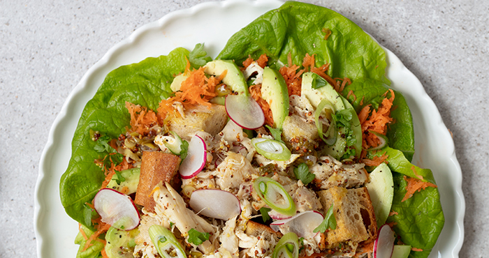 CHEAT’S CHICKEN SALAD WITH CHARRED SPRING ONION VINAIGRETTE