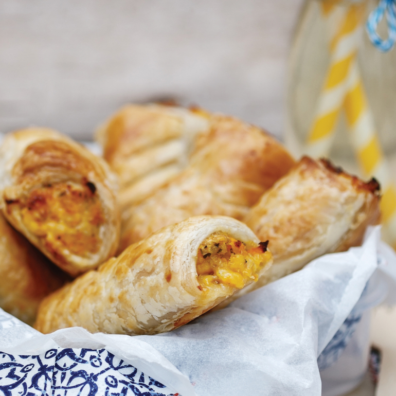 Chicken, cheese and sweetcorn pastry rolls