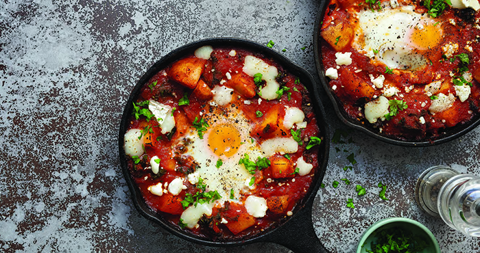 chilli tomato baked eggs and potatoes