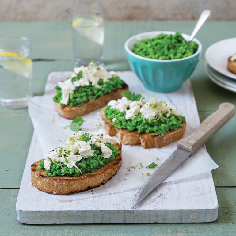 Cloonconra tartines with smashed lemon and mint peas