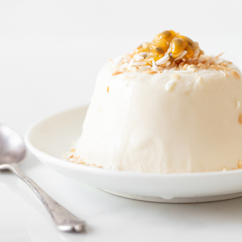Coconut and passionfruit panna cotta