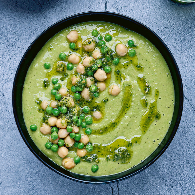 Courgette, chickpea and pea soup