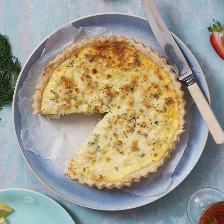 Crab and leek quiche