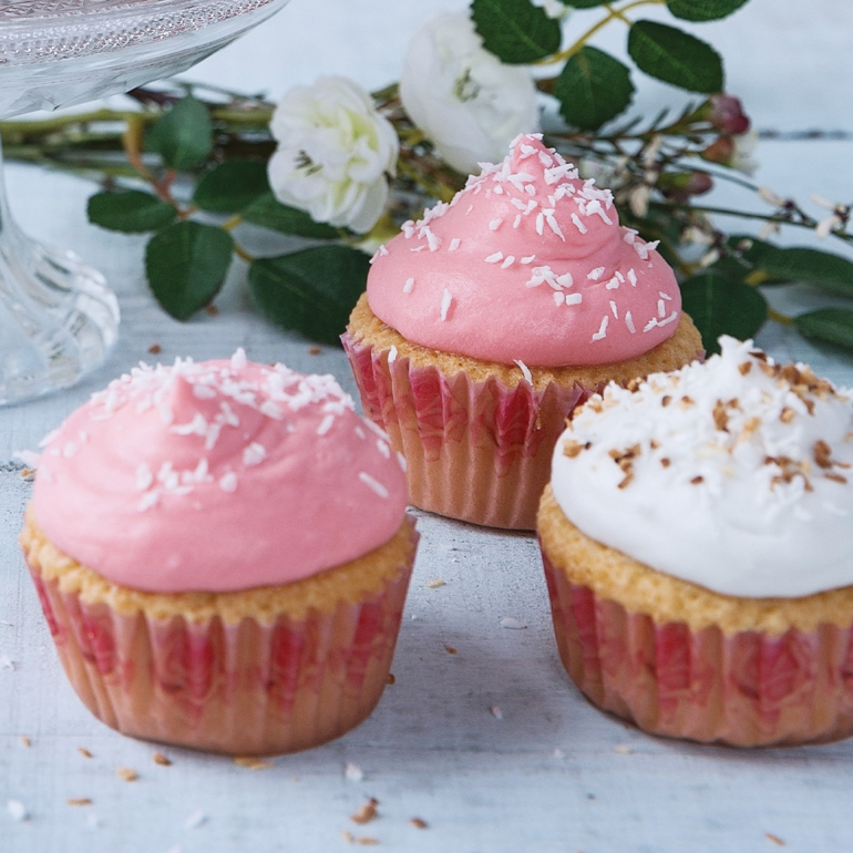 Dairy-free raspberry coconut cupcakes
