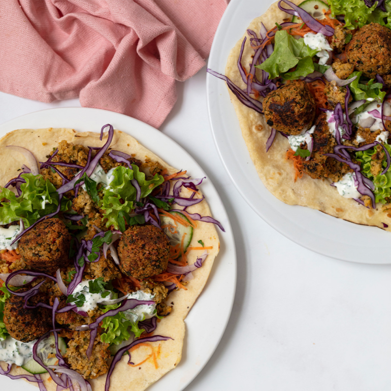 Falafels with flatbreads and salad