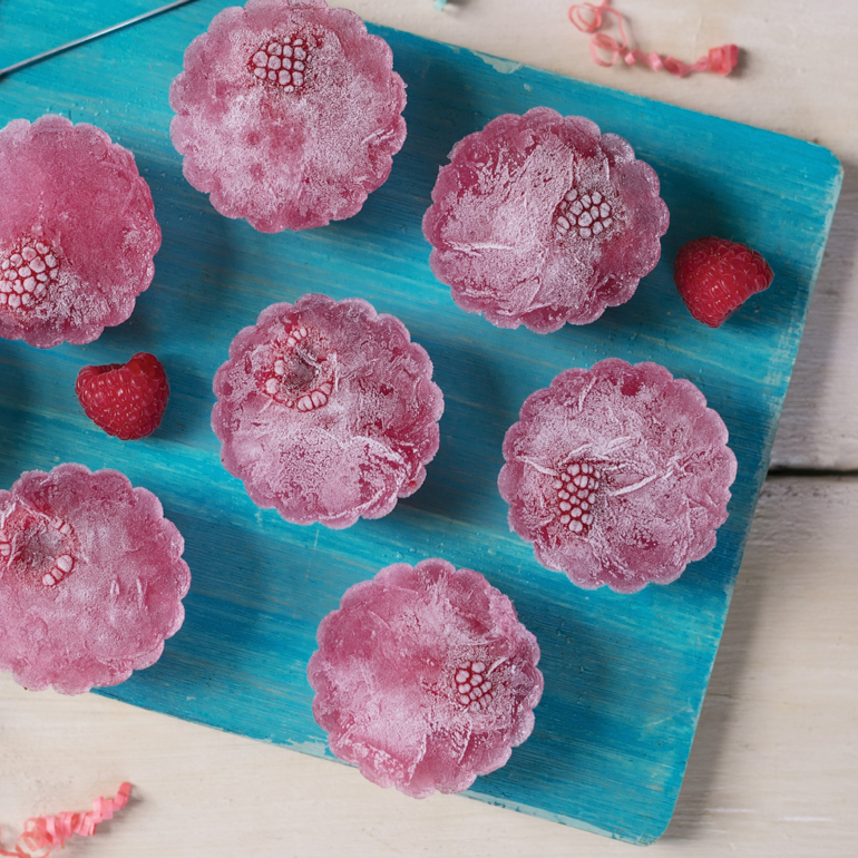 Frozen raspberry and gin jelly shots