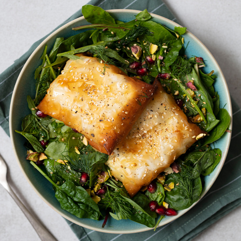 Golden goat’s feta with herby salad