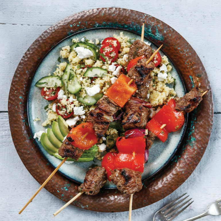 Greek beef skewers with couscous salad