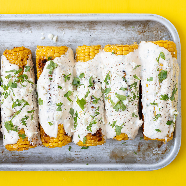Grilled Mexican-style street corn on the cob