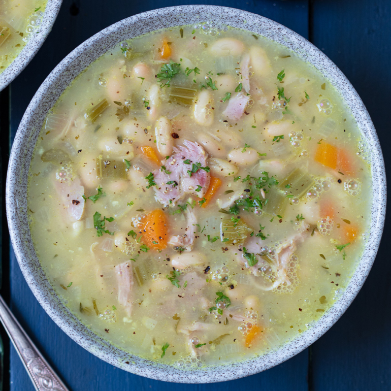 Ham and bean soup with parsley pistou