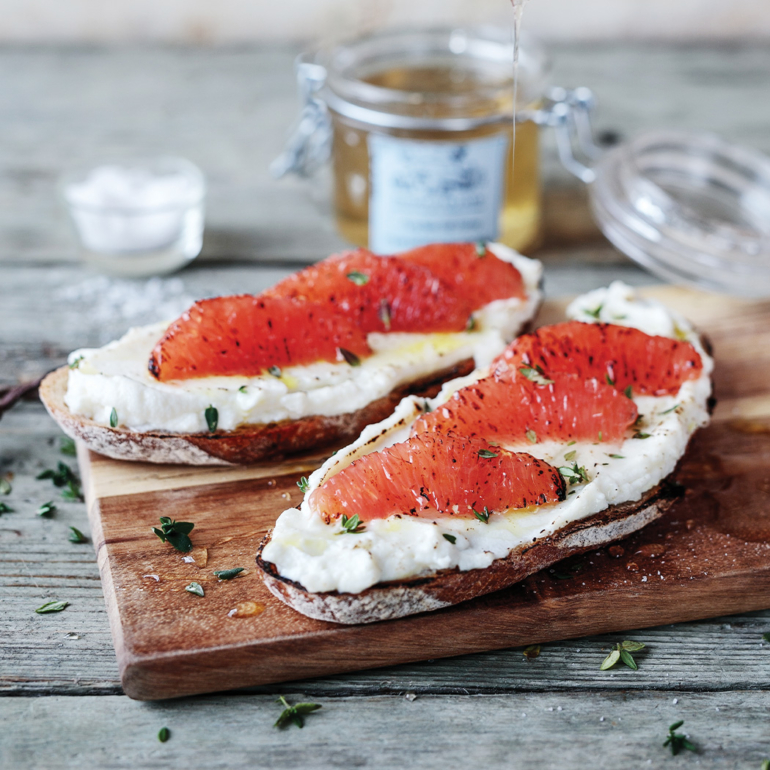 Honeyed Ricotta toast with citrus and thyme