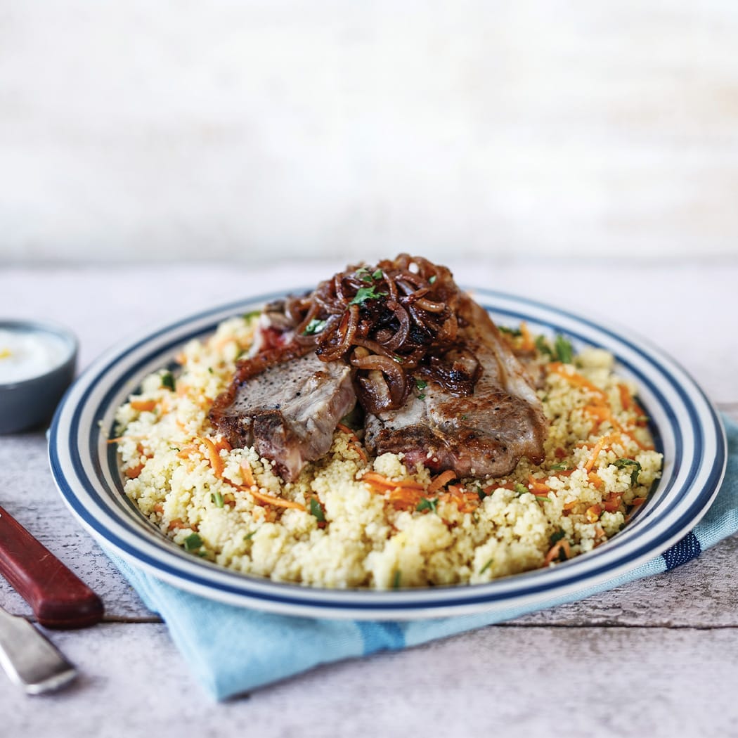 Lamb chops with couscous salad and lemon yoghurt | easyFood