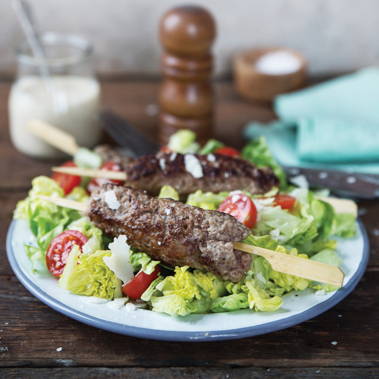 Lamb kebab Caesar salad