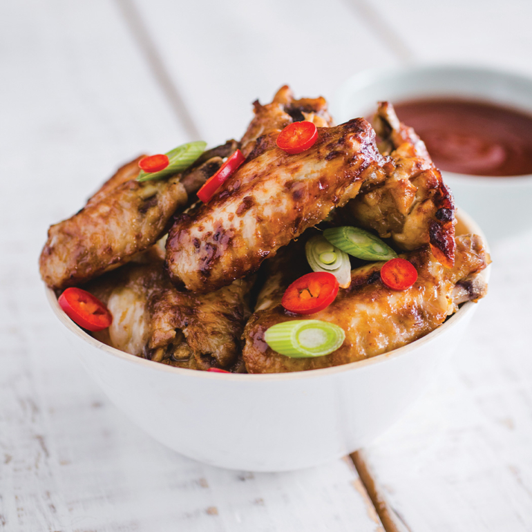 Maple-glazed chicken wings with BBQ sauce