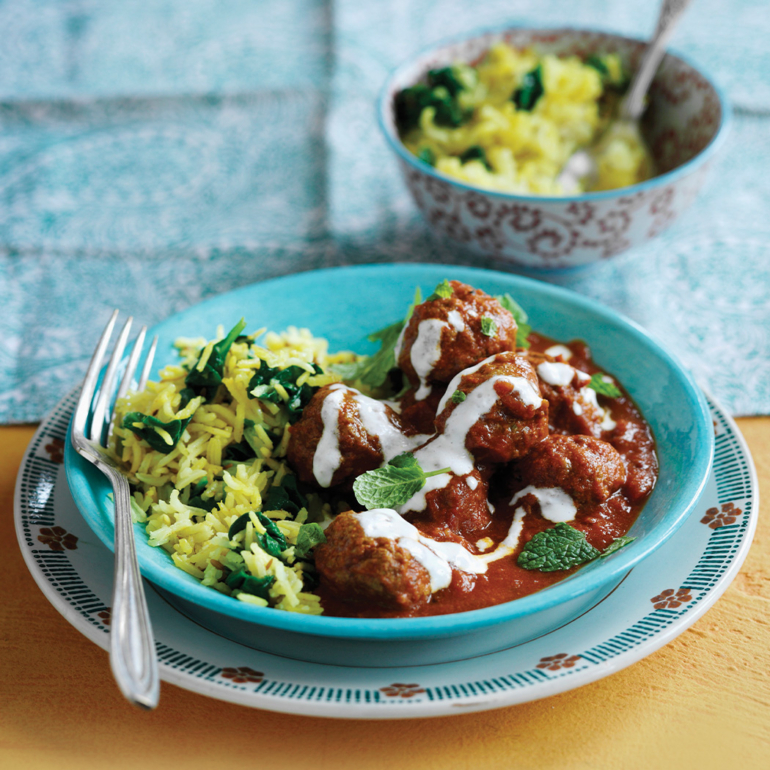 Meatball curry with pilau rice