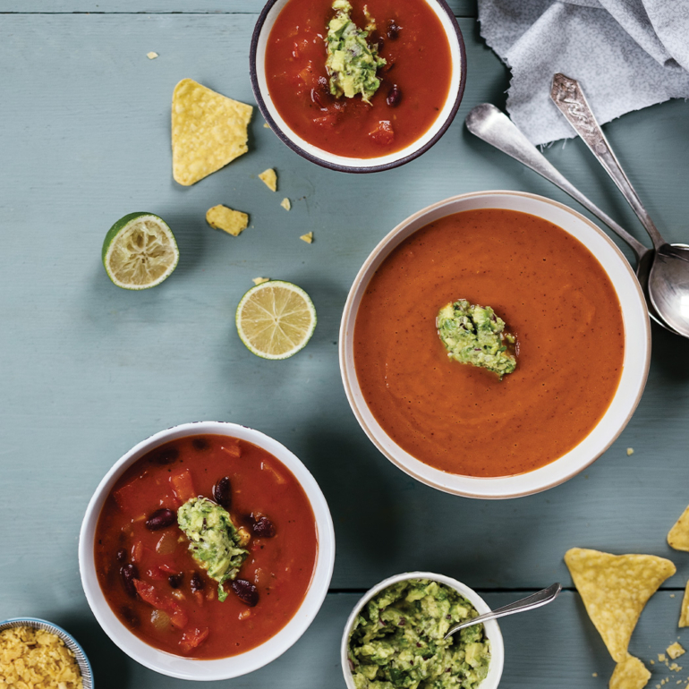 Mexican bean soup with avocado salsa