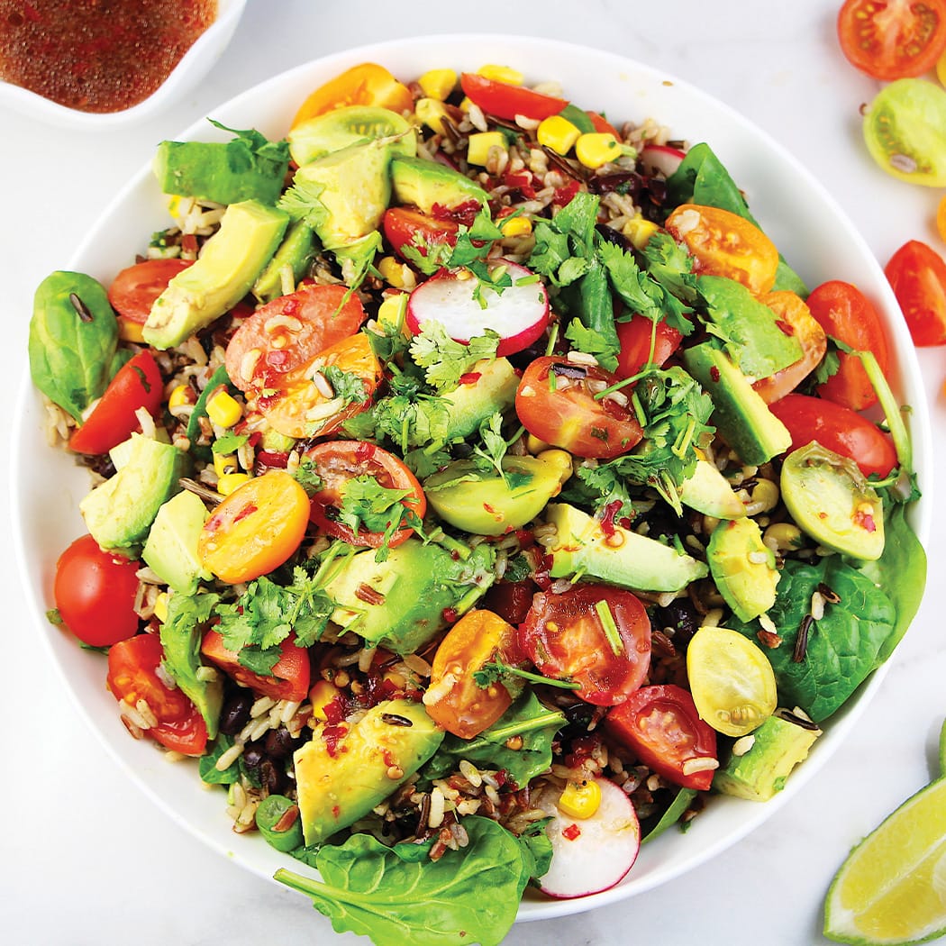 Mexican black bean, rice, and avocado salad recipe | easyFood