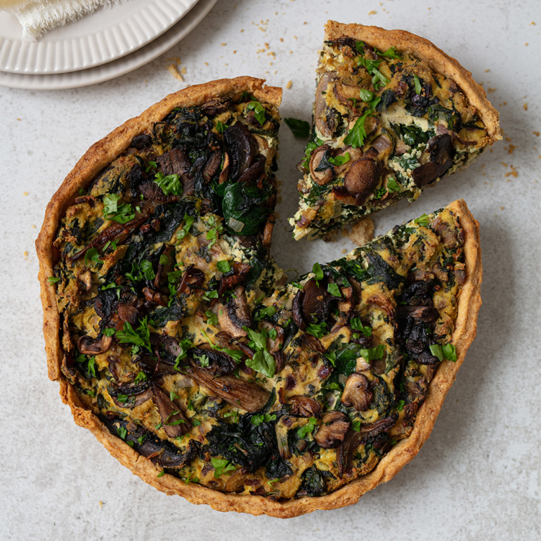 Mushroom tofu vegan quiche