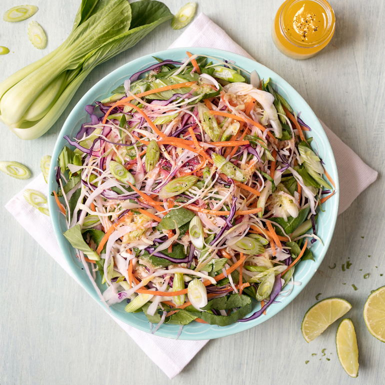 Pak choi and red cabbage slaw