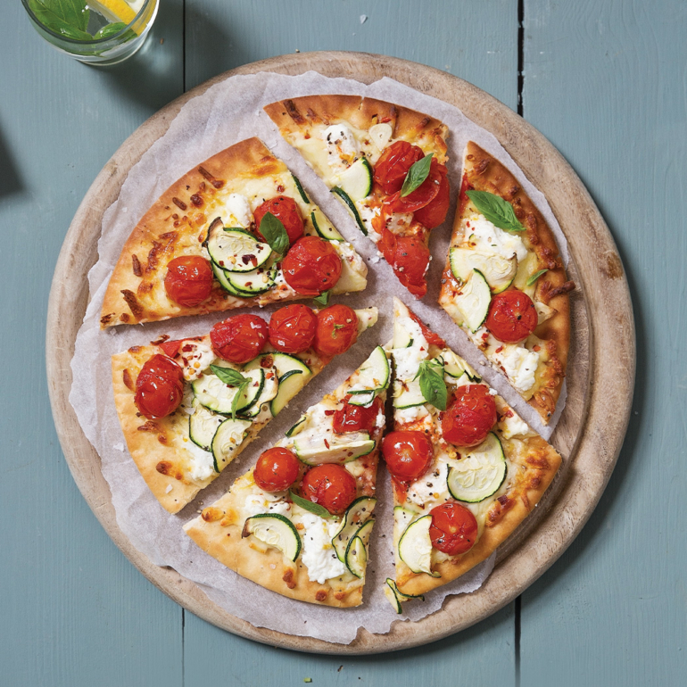 Pizza bianca with summer vegetables