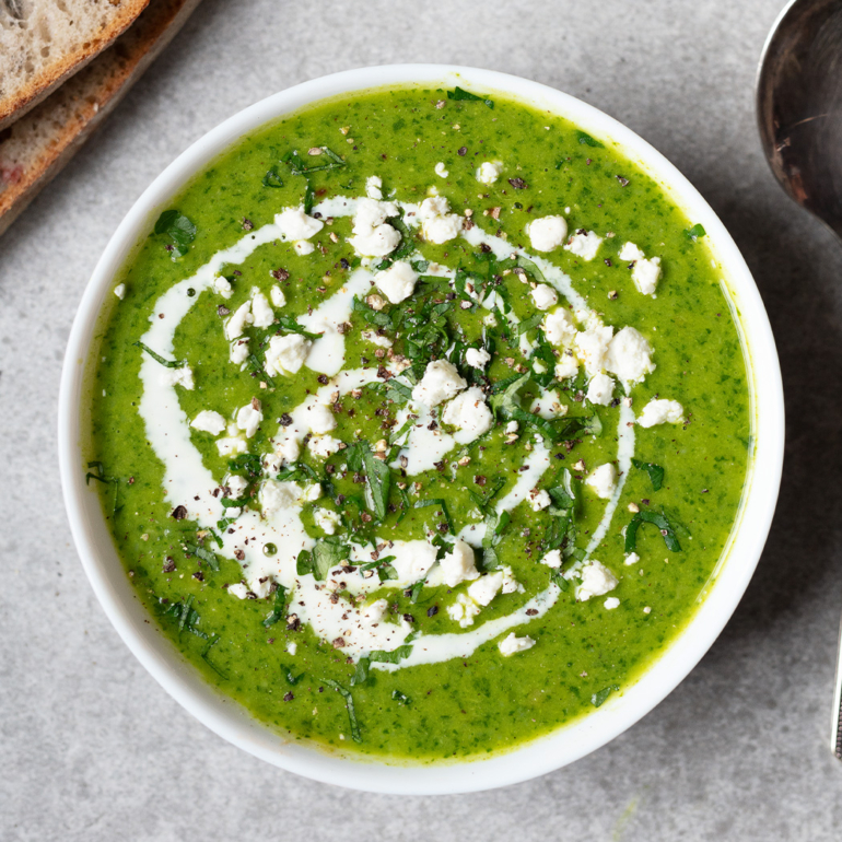 Quick and easy pea and spinach soup