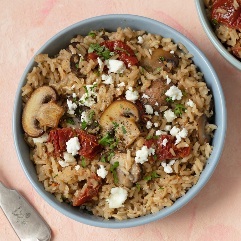 Quick goat’s cheese and mushroom risotto
