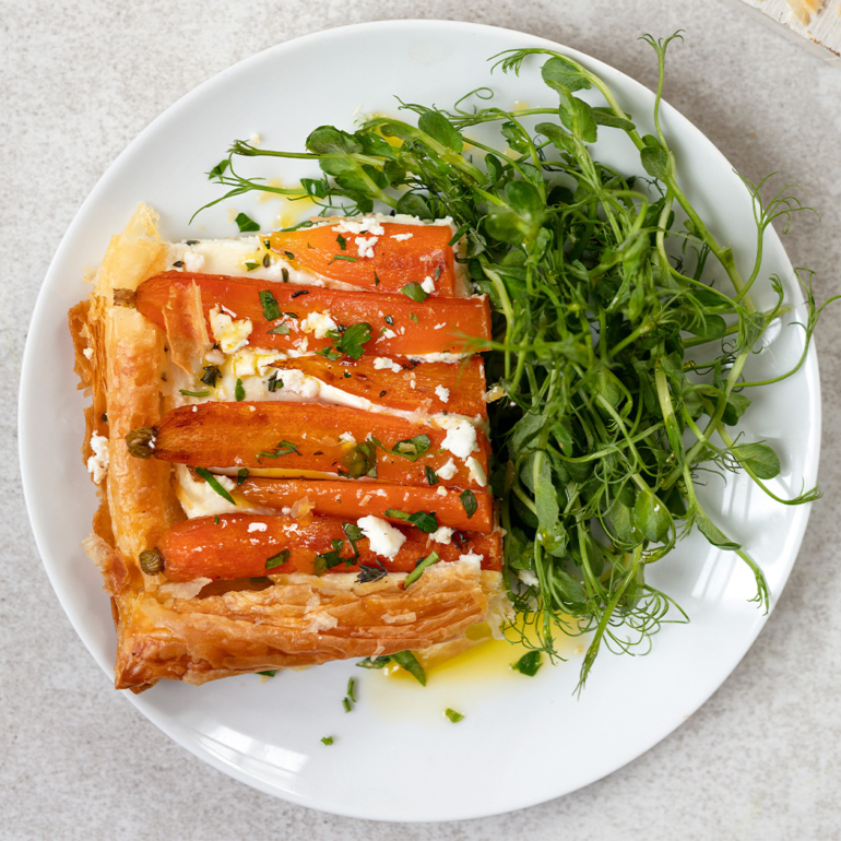 Roasted carrot, ricotta and herb tart