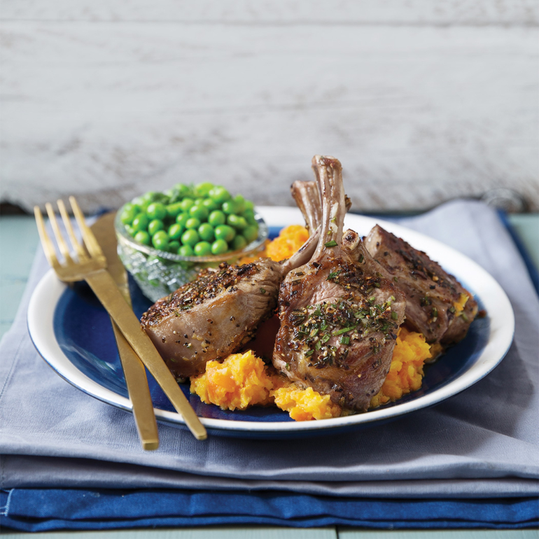 Rosemary lamb chops with carrot and parsnip mash