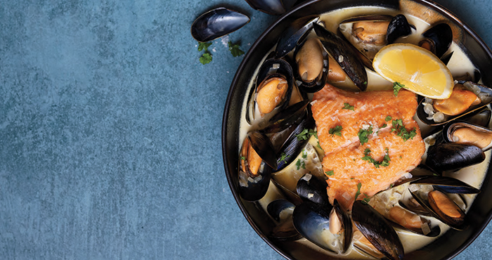 salmon and creamy mussels