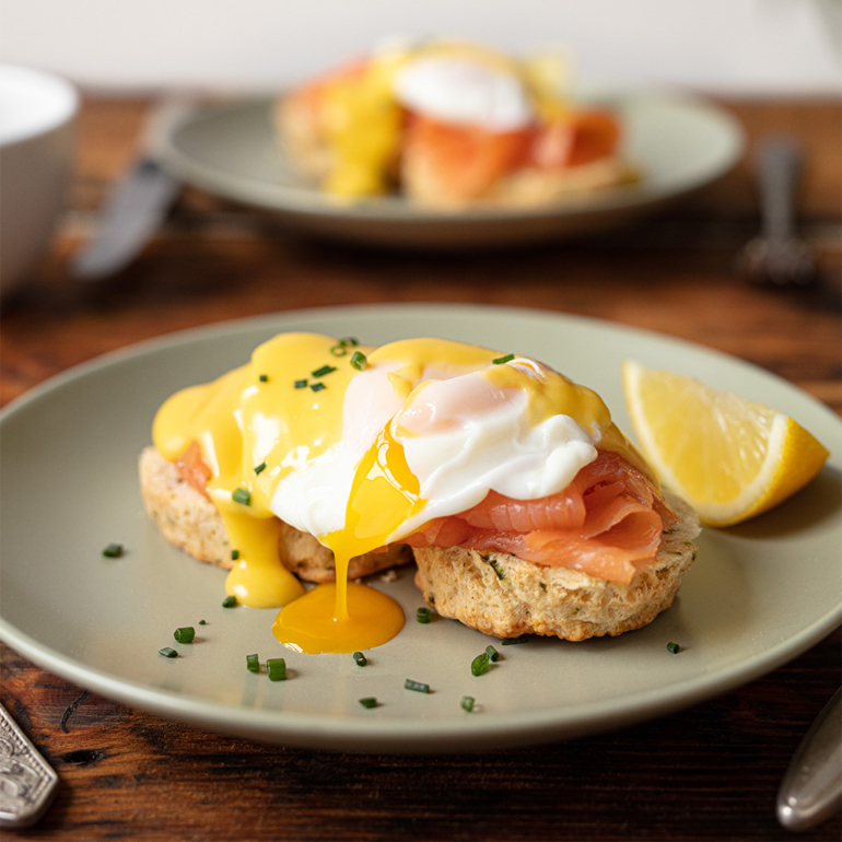Savoury chive scone eggs royale