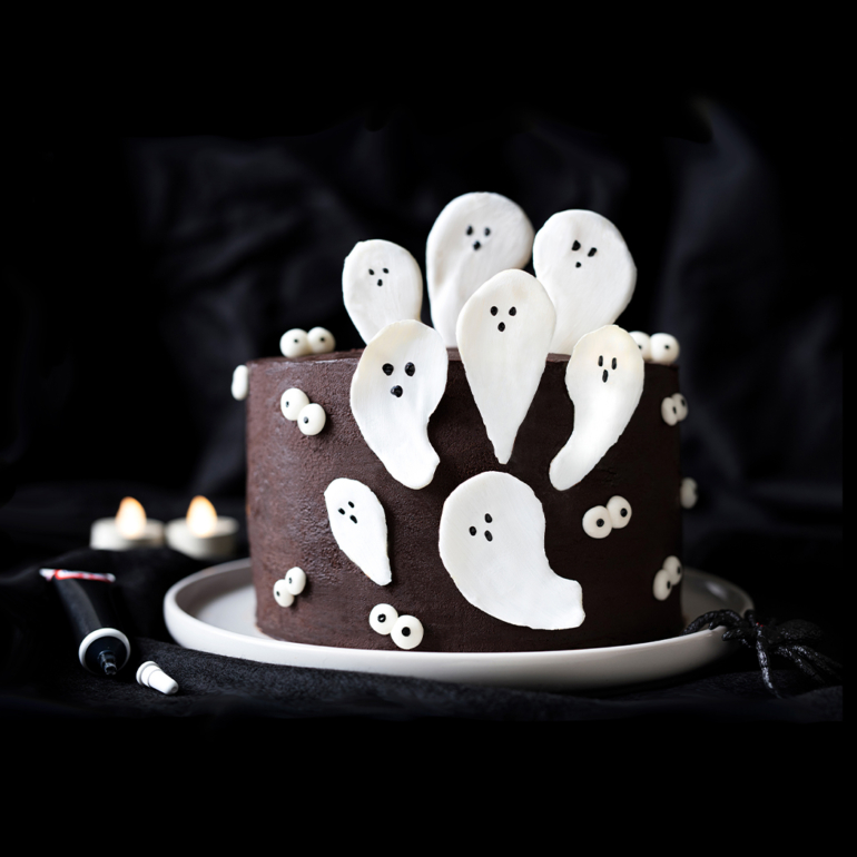 Spooktacular chocolate ghost cake