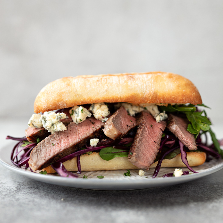 Steak and blue cheese ciabattas with beetroot slaw
