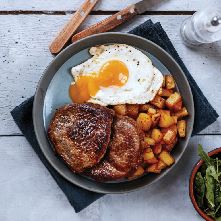 Steak and eggs with smoked paprika potatoes