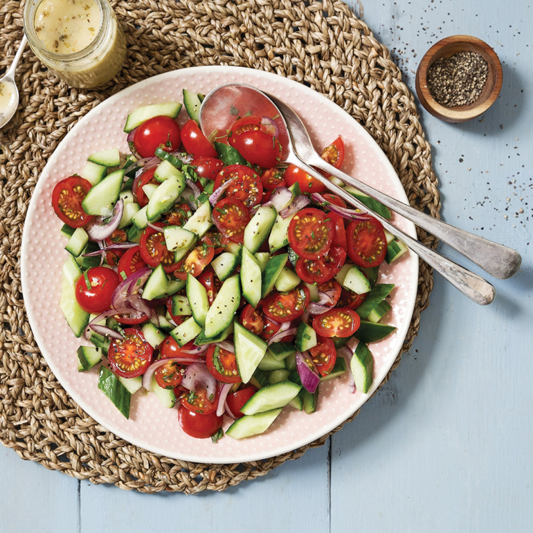 Tomato, cucumber and red onion salad
