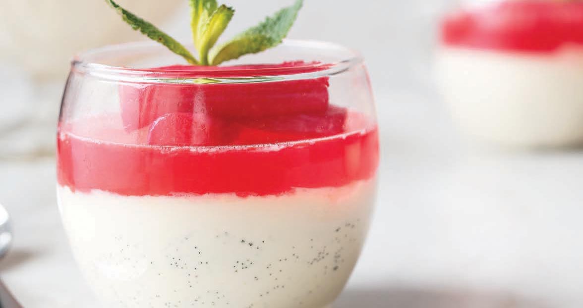 vanilla panna cotta with rhubarb jelly