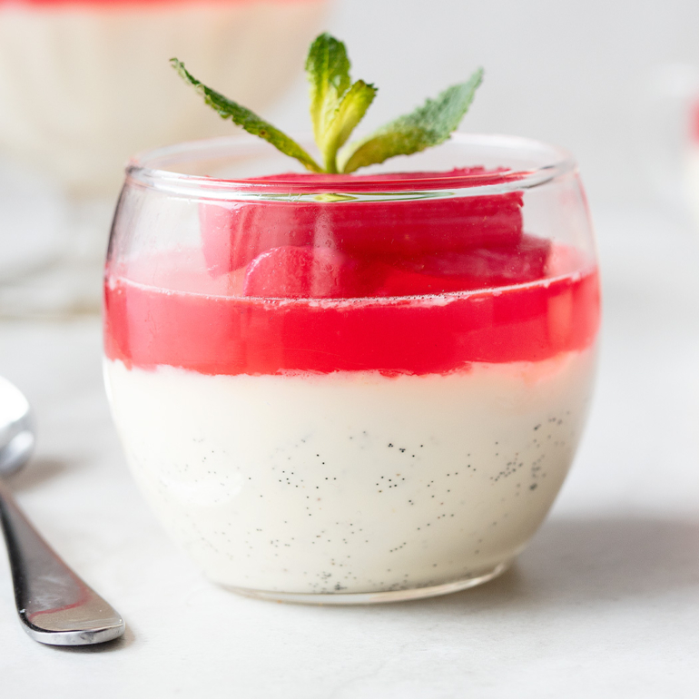 Vanilla panna cotta with rhubarb jelly