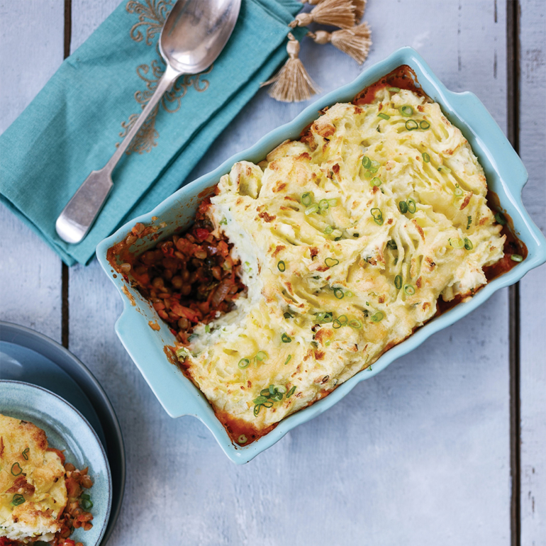 Veggie cottage pie with cheesy champ topping