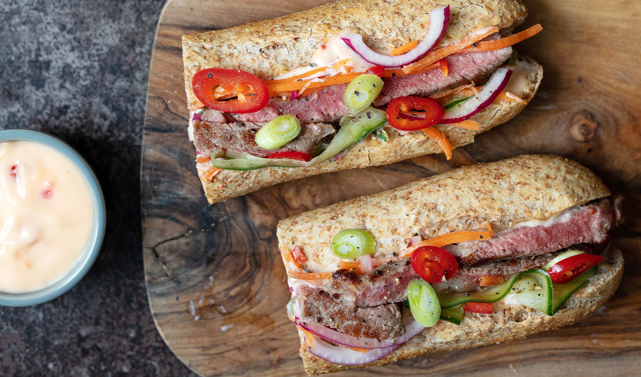 Chilli steak baguettes - recipe banner image