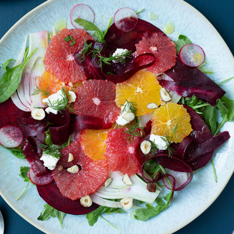 Citrus winter salad with goat’s cheese