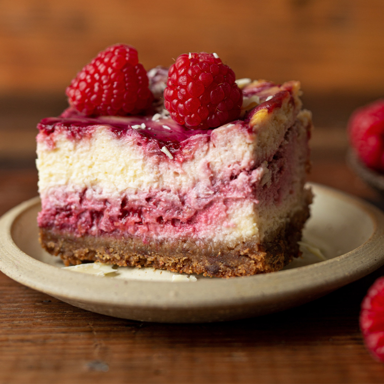 White chocolate & raspberry cheesecake bars