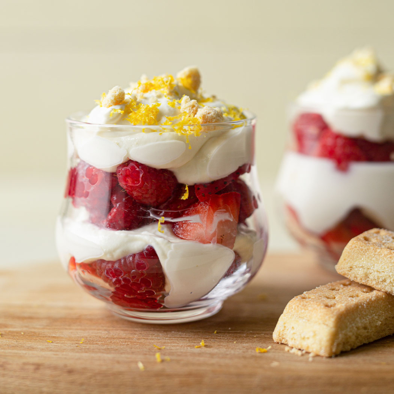 Whipped ricotta, berry and shortbread