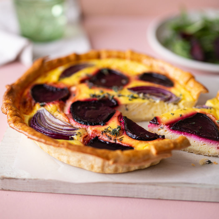 Beetroot, red onion, and ricotta tart