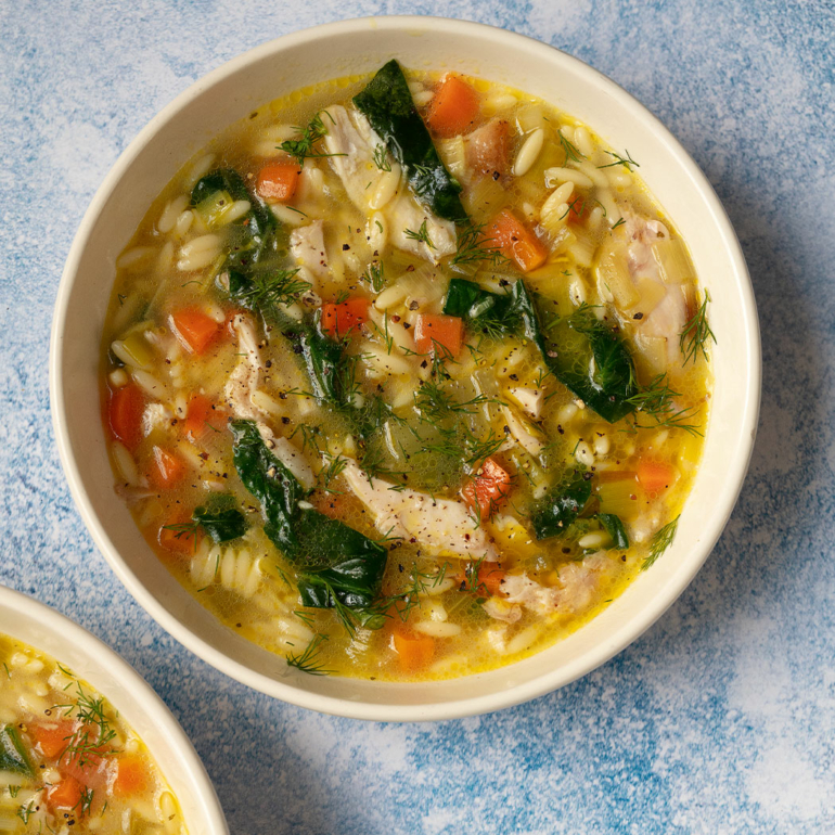 Chicken and orzo soup with lemon and dill