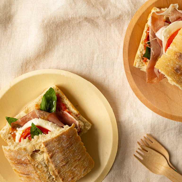 Mozzarella and prosciutto ciabatta sandwiches 