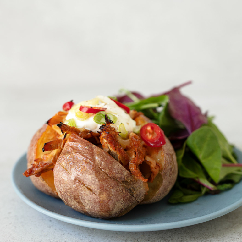Pulled pork baked potatoes