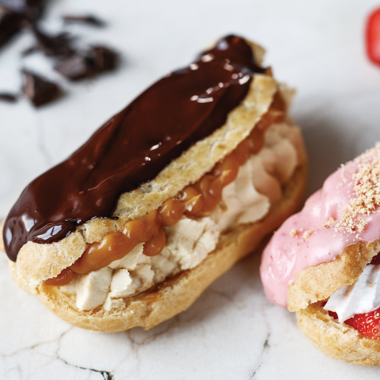 Chocolate caramel éclairs