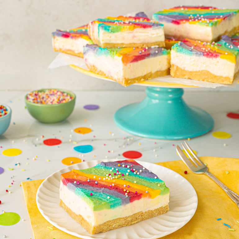 Rainbow cheesecake bars