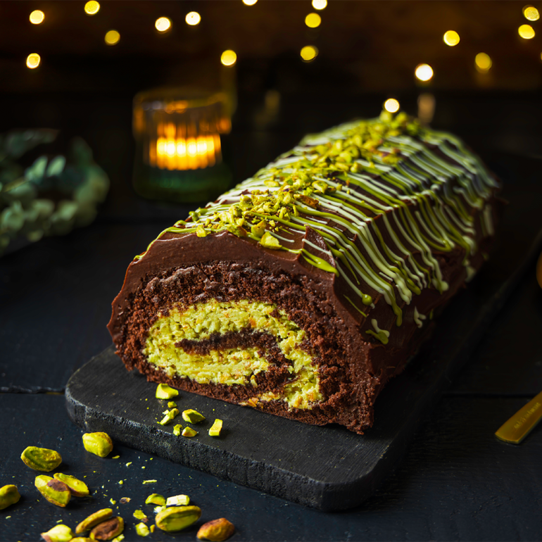 Dubai chocolate yule log by EUROSPAR